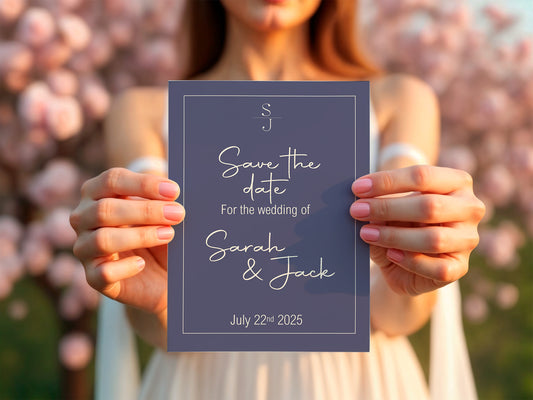 Sapphire Save The Date Wedding Party Cards & Envelopes | Pack of 10