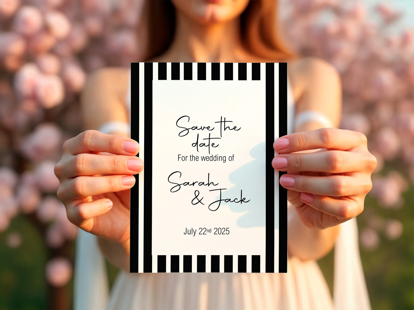 Black & White Stripe Save The Date Wedding Party Cards & Envelopes | Pack of 10