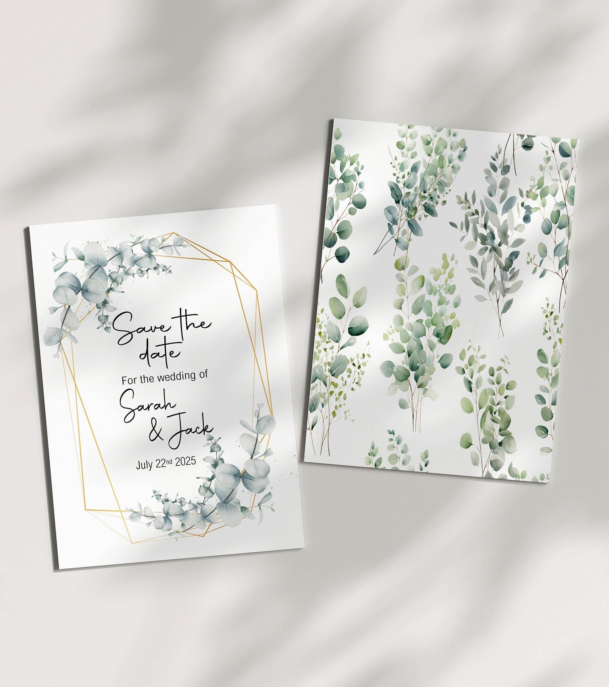 Eucalyptus Save The Date Wedding Party Cards & Envelopes | Pack of 10 - Larosier Prints