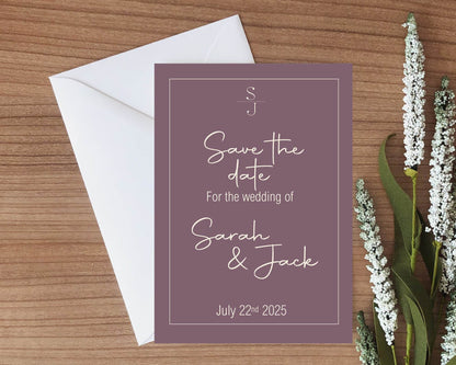 Heather Save The Date Wedding Party Cards & Envelopes | Pack of 10
