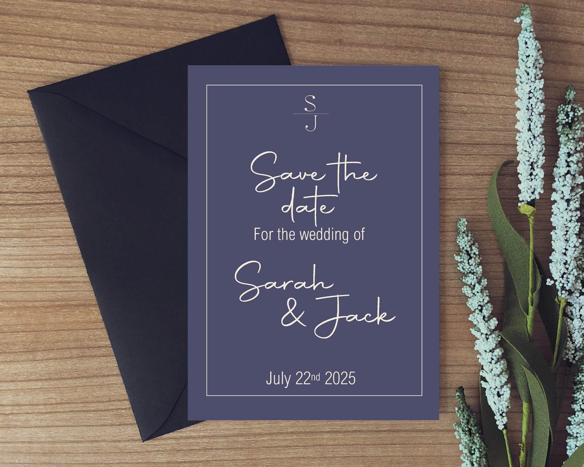 Sapphire Save The Date Wedding Party Cards & Envelopes | Pack of 10 - Larosier Prints