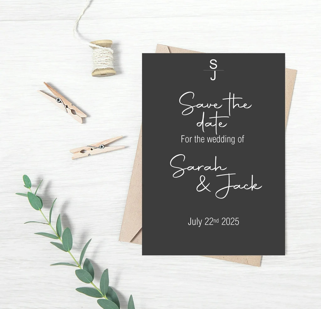 Minimalist Noir Save The Date Wedding Party Cards & Envelopes | Pack of 10 - Larosier Prints