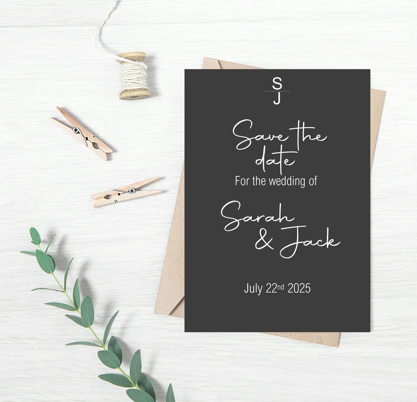 Minimalist Noir Save The Date Wedding Party Cards & Envelopes | Pack of 10