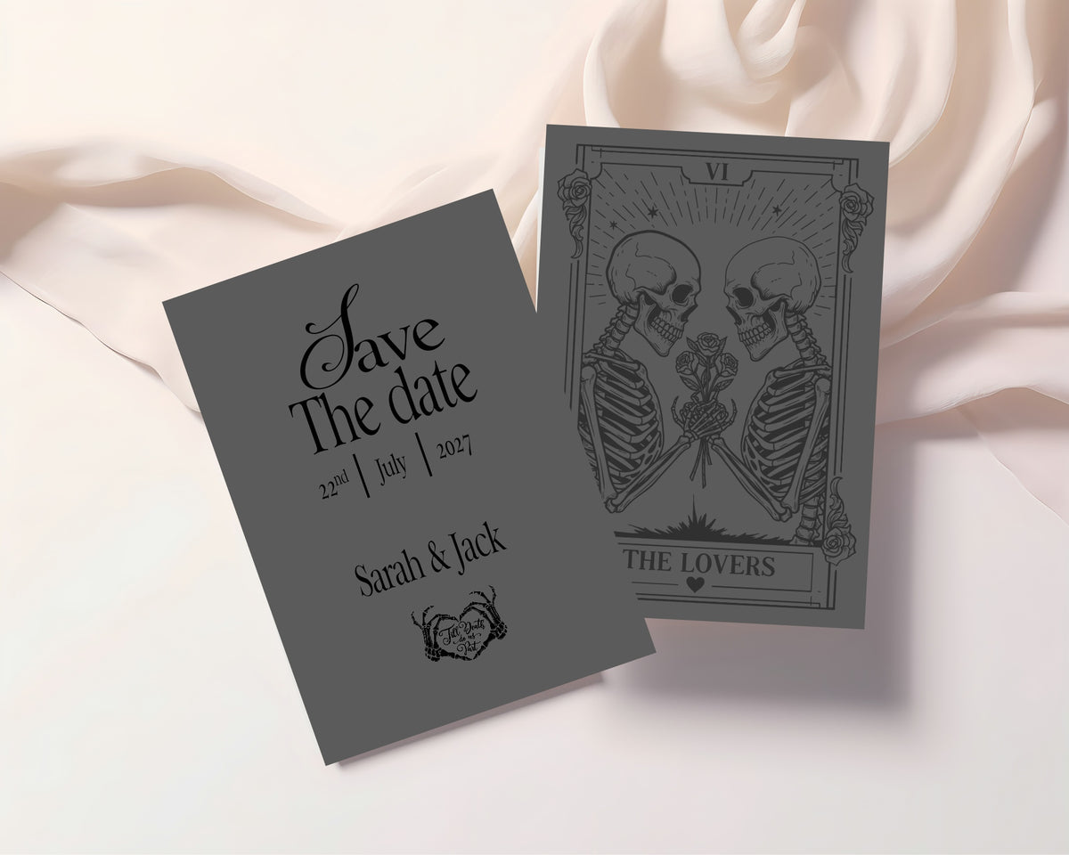 The Lovers Tarot Personalised Save the Dates | Beige, White or Charcoal