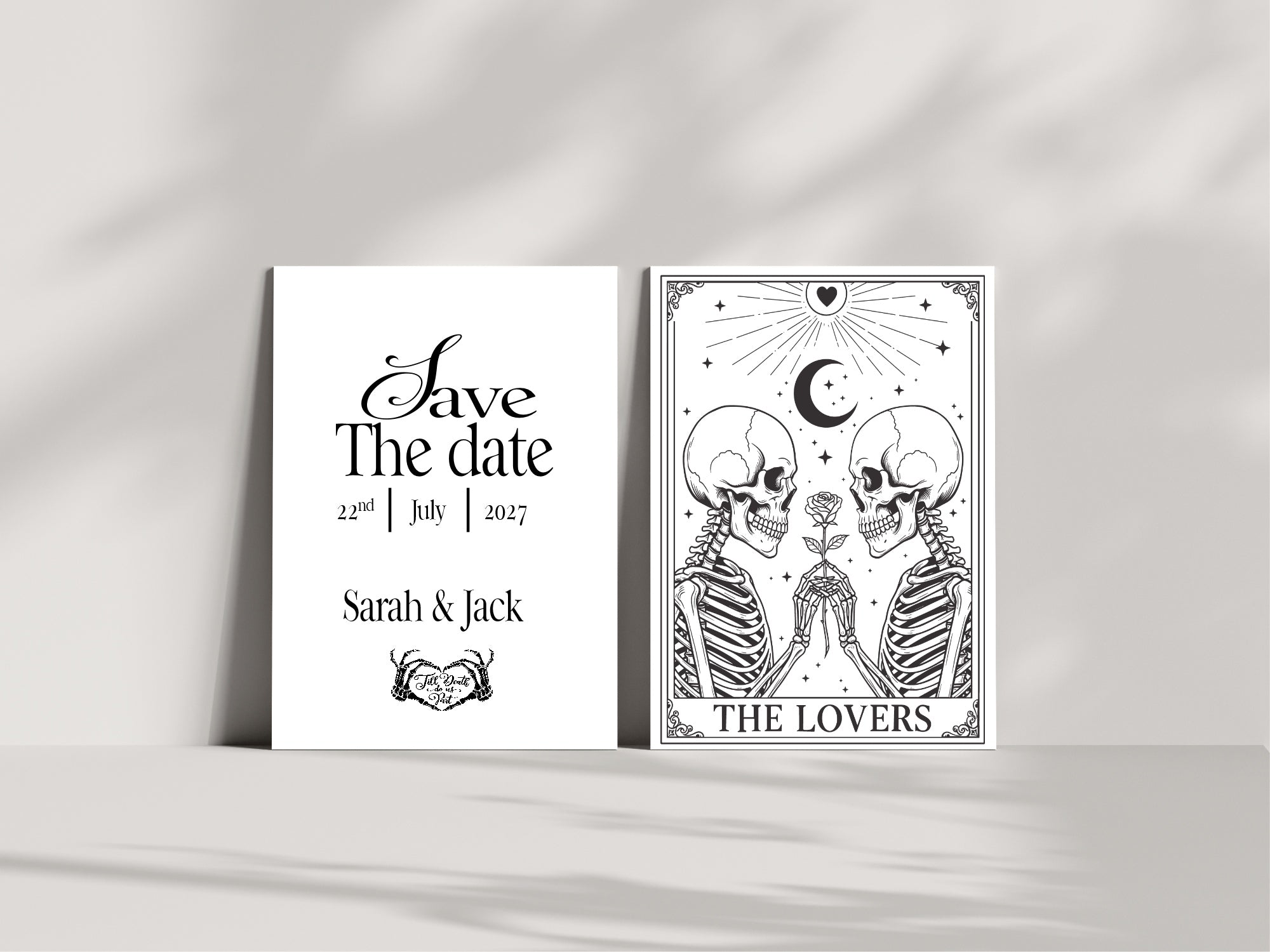 The Lovers Tarot Personalised Save the Dates | Beige, White or Charcoal