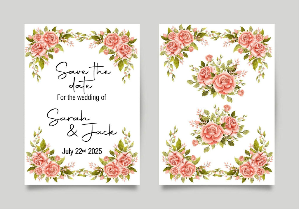 Pink Rose Save The Date Wedding Party Cards & Envelopes | Pack of 10 - Larosier Prints