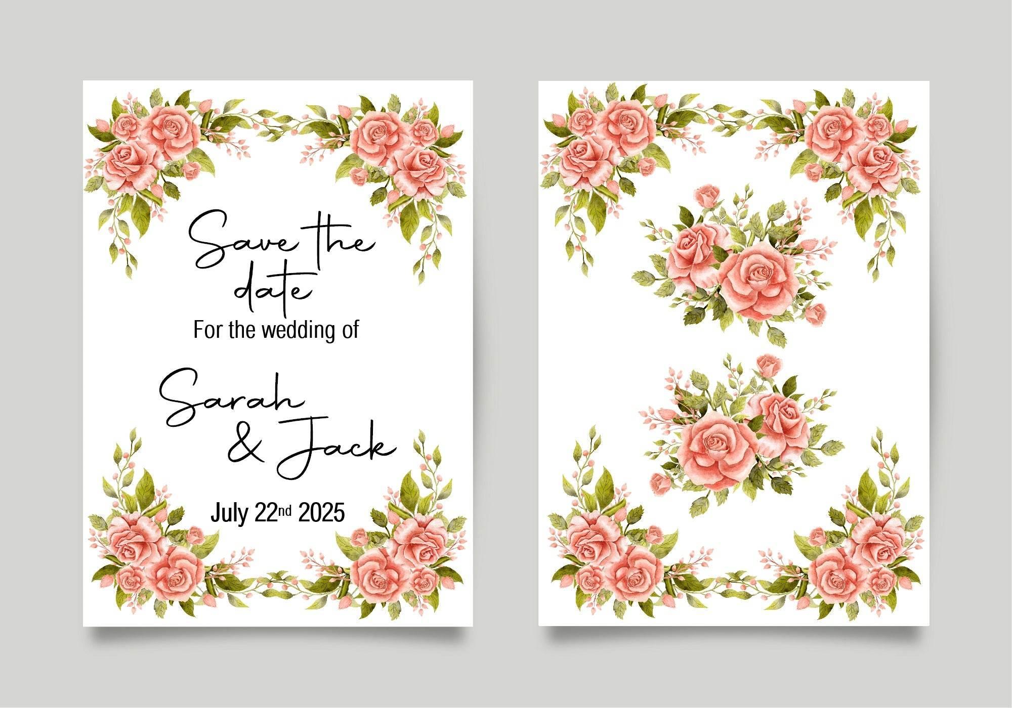 Pink Rose Save The Date Wedding Party Cards & Envelopes | Pack of 10 - Larosier Prints
