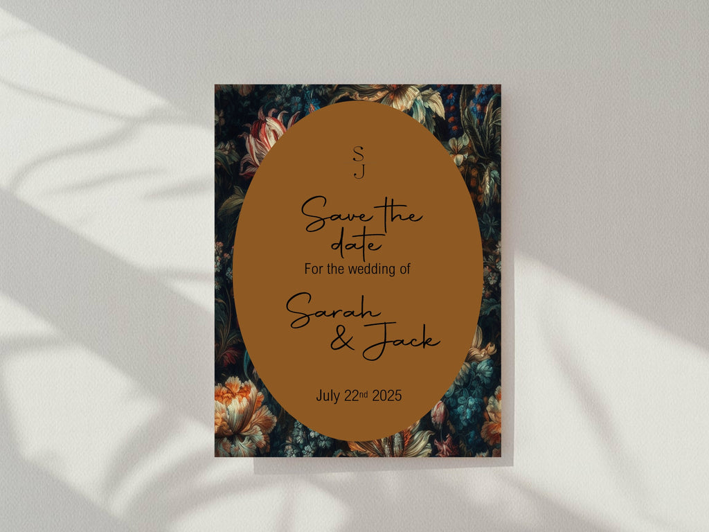 Moody Floral Wedding Party Save The Dates & Envelopes | Pack of 10
