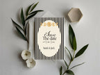 Black Celestial personalised save the date cards and envelopes