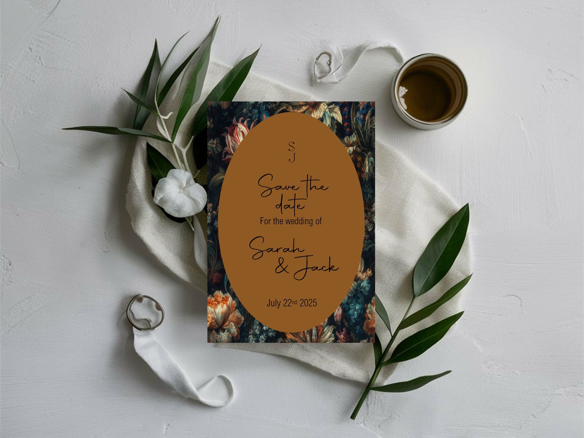 Moody Floral Wedding Party Save The Dates & Envelopes | Pack of 10