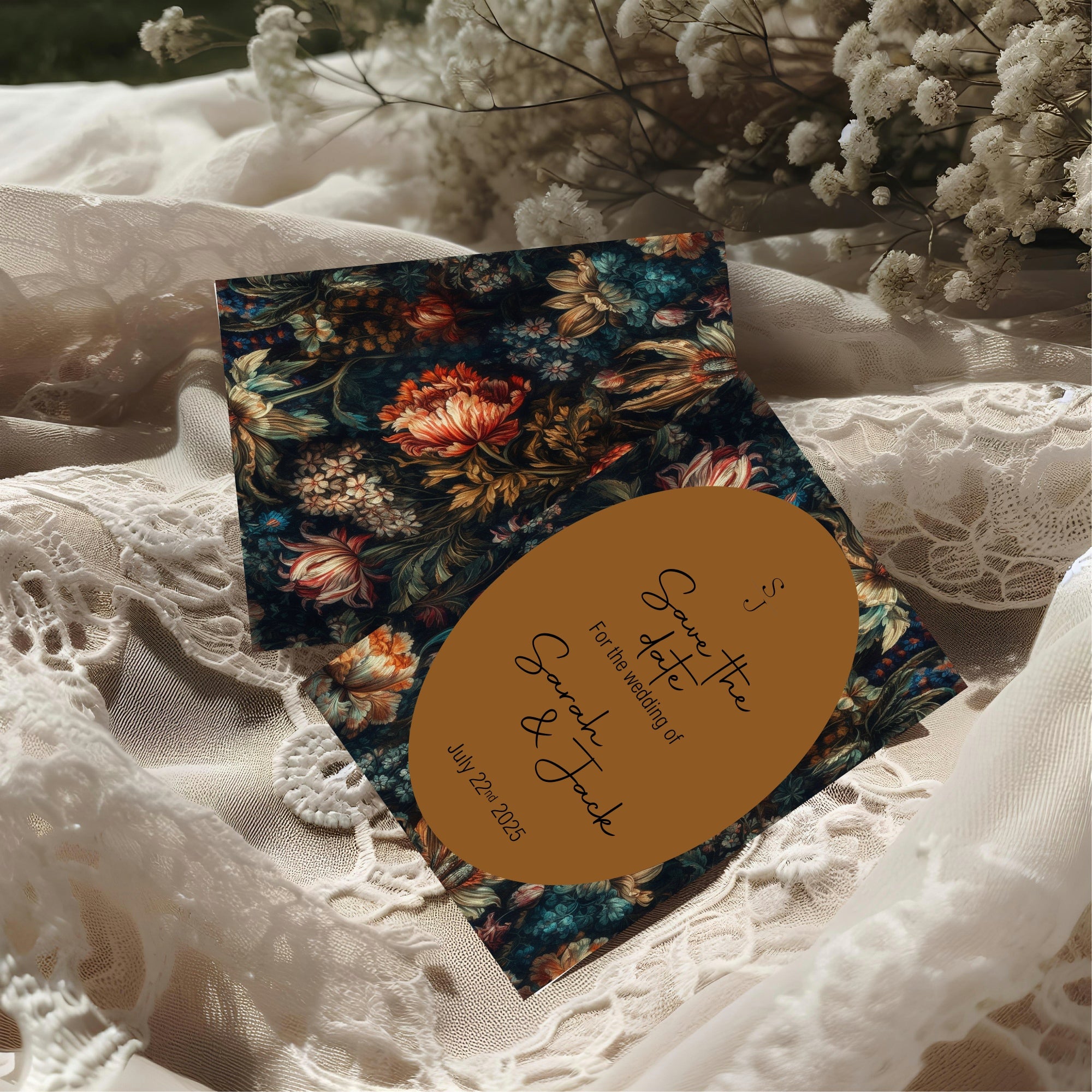 Moody Floral Wedding Party Save The Dates & Envelopes | Pack of 10
