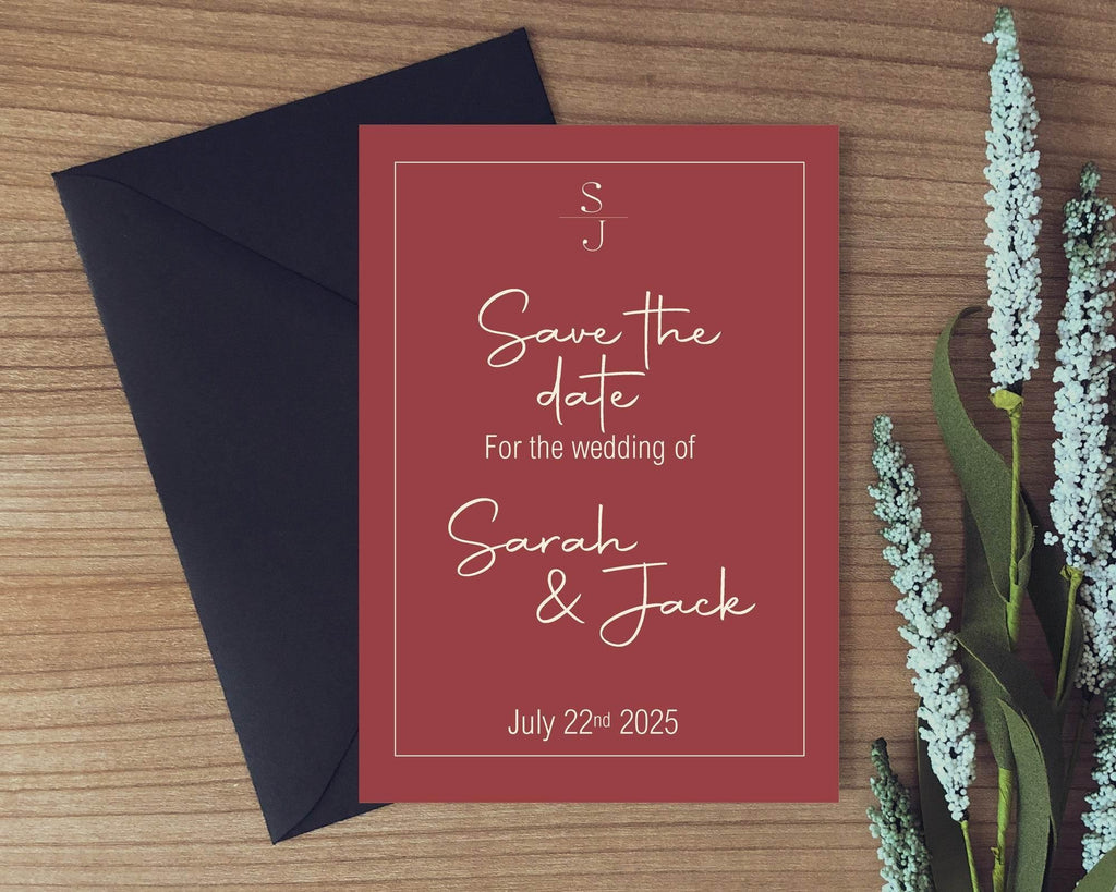 Rosewood Save The Date Wedding Party Cards & Envelopes | Pack of 10 - Larosier Prints