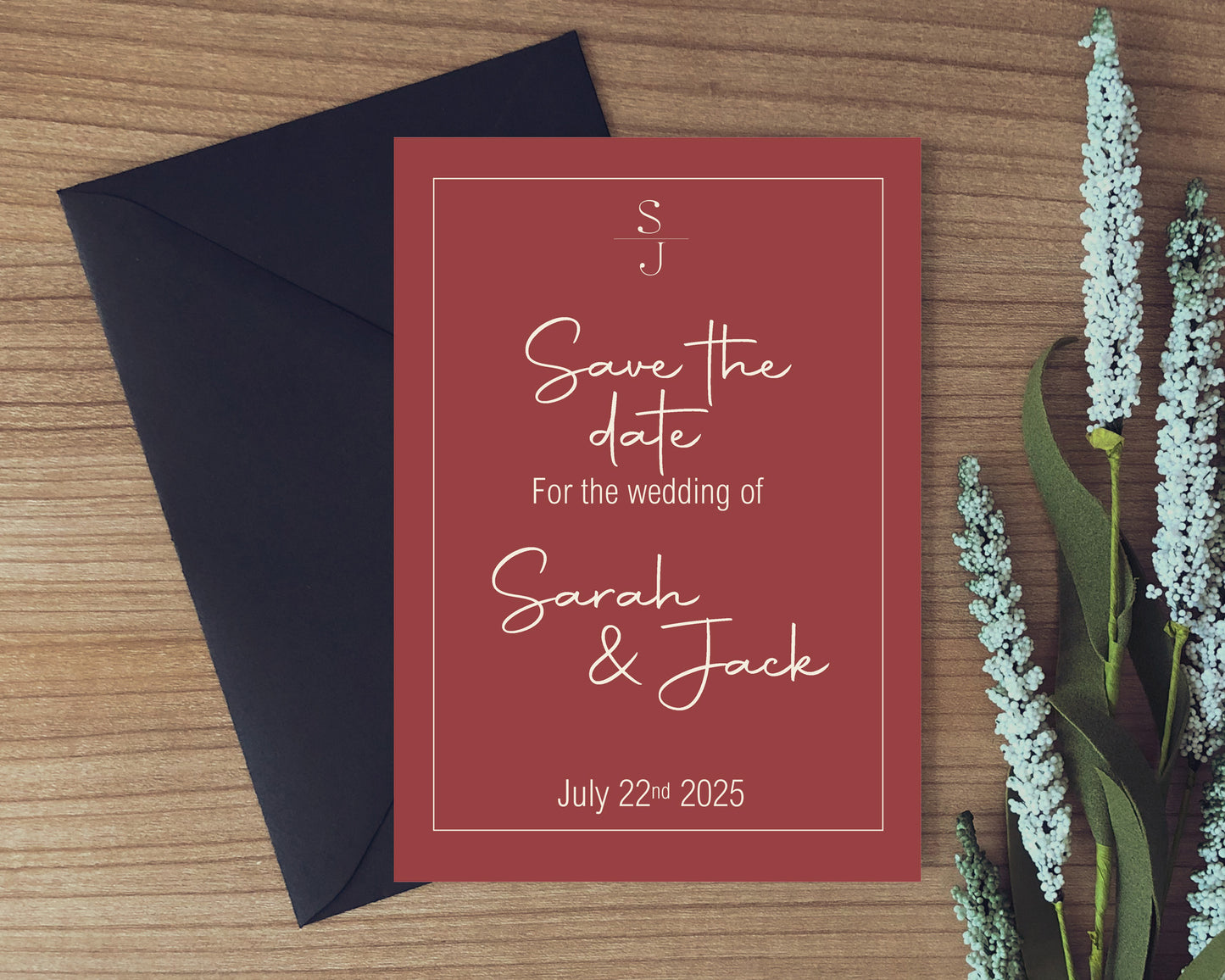 Rosewood Save The Date Wedding Party Cards & Envelopes | Pack of 10