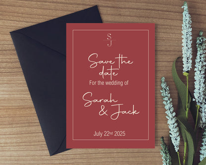 Rosewood Save The Date Wedding Party Cards & Envelopes | Pack of 10