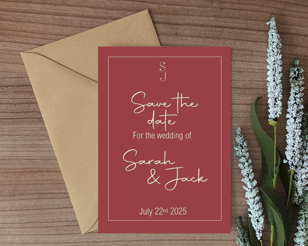 Rosewood Save The Date Wedding Party Cards & Envelopes | Pack of 10 - Larosier Prints