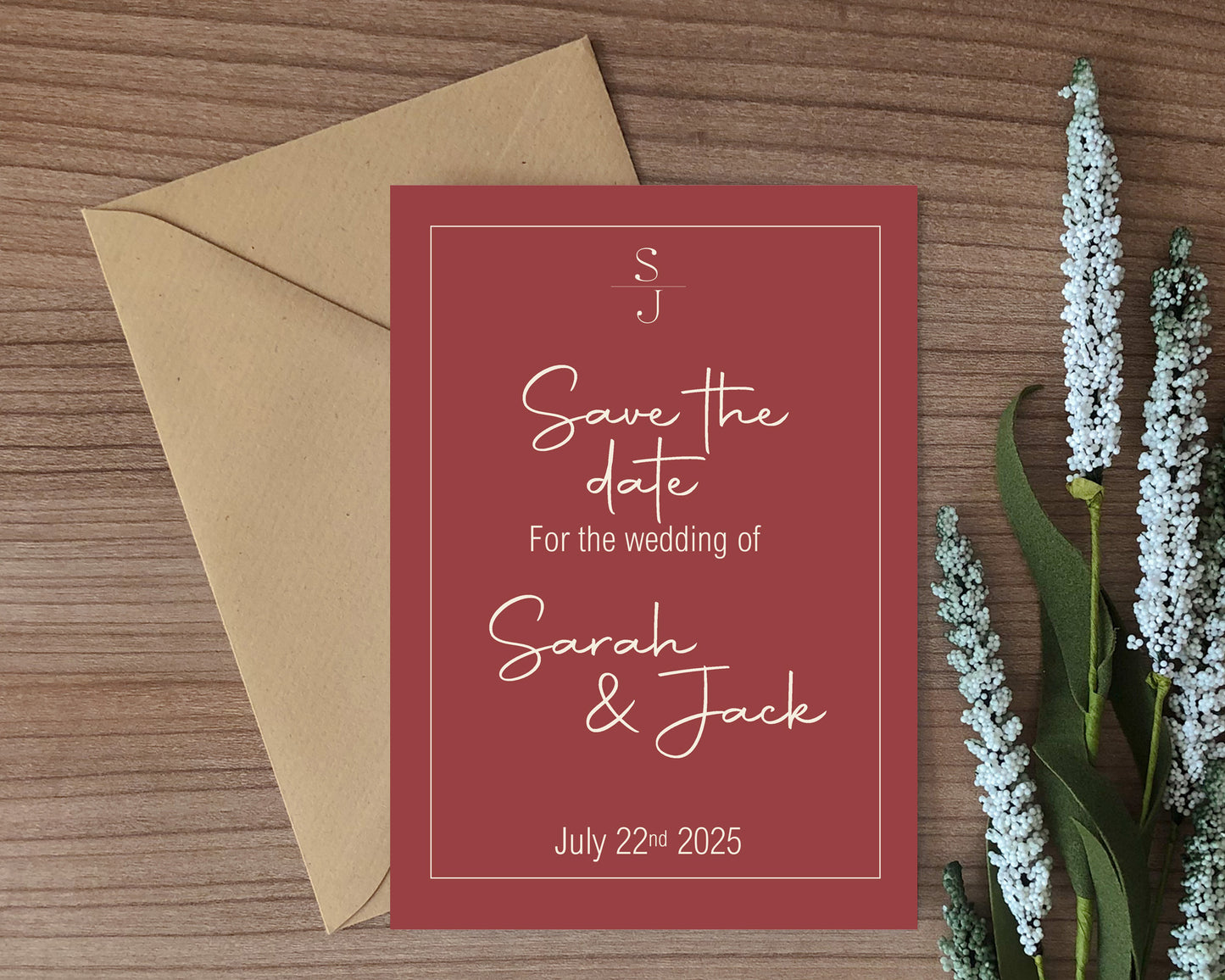 Rosewood Save The Date Wedding Party Cards & Envelopes | Pack of 10