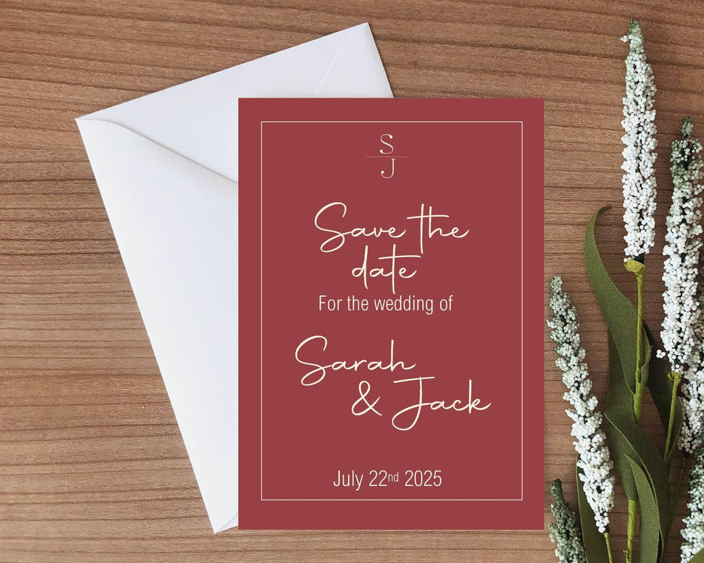 Rosewood Save The Date Wedding Party Cards & Envelopes | Pack of 10 - Larosier Prints