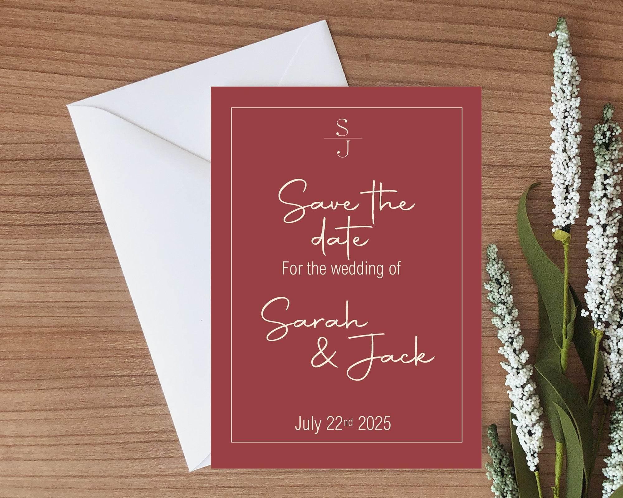 Rosewood Save The Date Wedding Party Cards & Envelopes | Pack of 10 - Larosier Prints