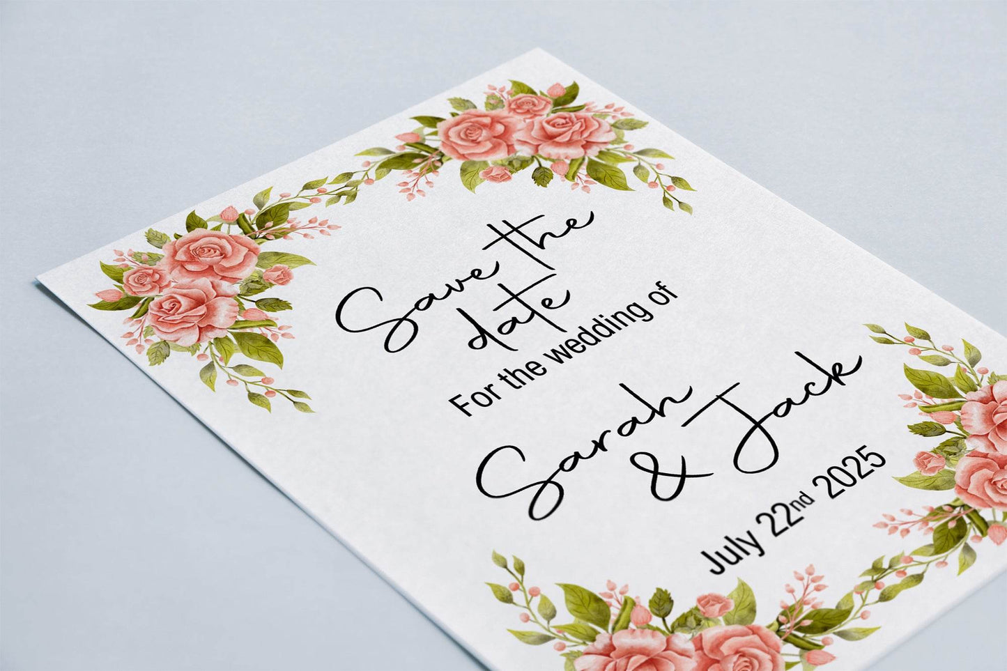 Pink Rose Save The Date Wedding Party Cards & Envelopes | Pack of 10