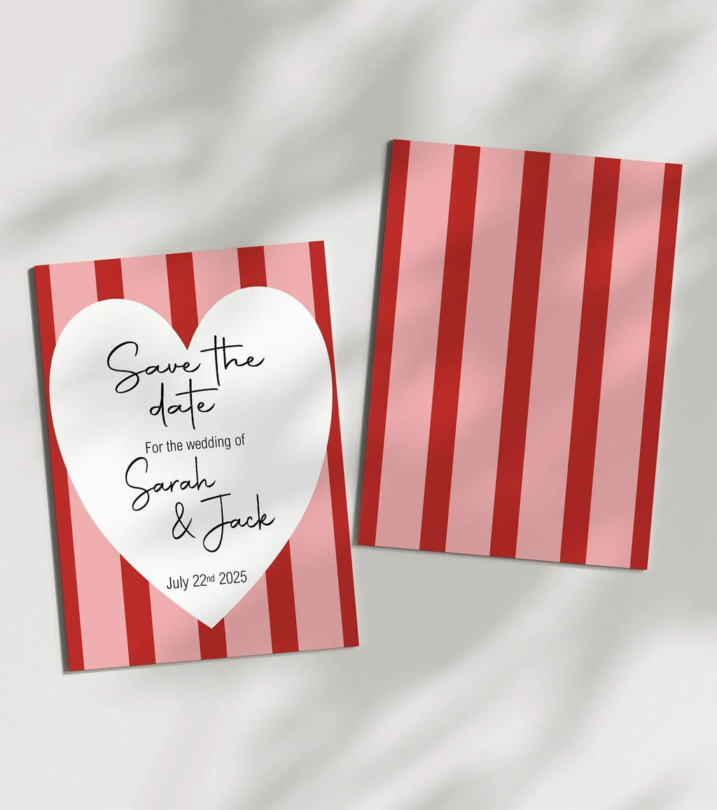 Red & Pink Save The Date Wedding Party Cards & Envelopes | Pack of 10 - Larosier Prints