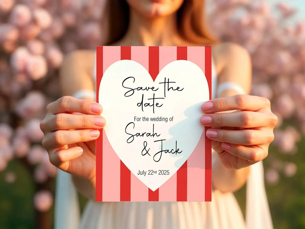 Red & Pink Save The Date Wedding Party Cards & Envelopes | Pack of 10 - Larosier Prints