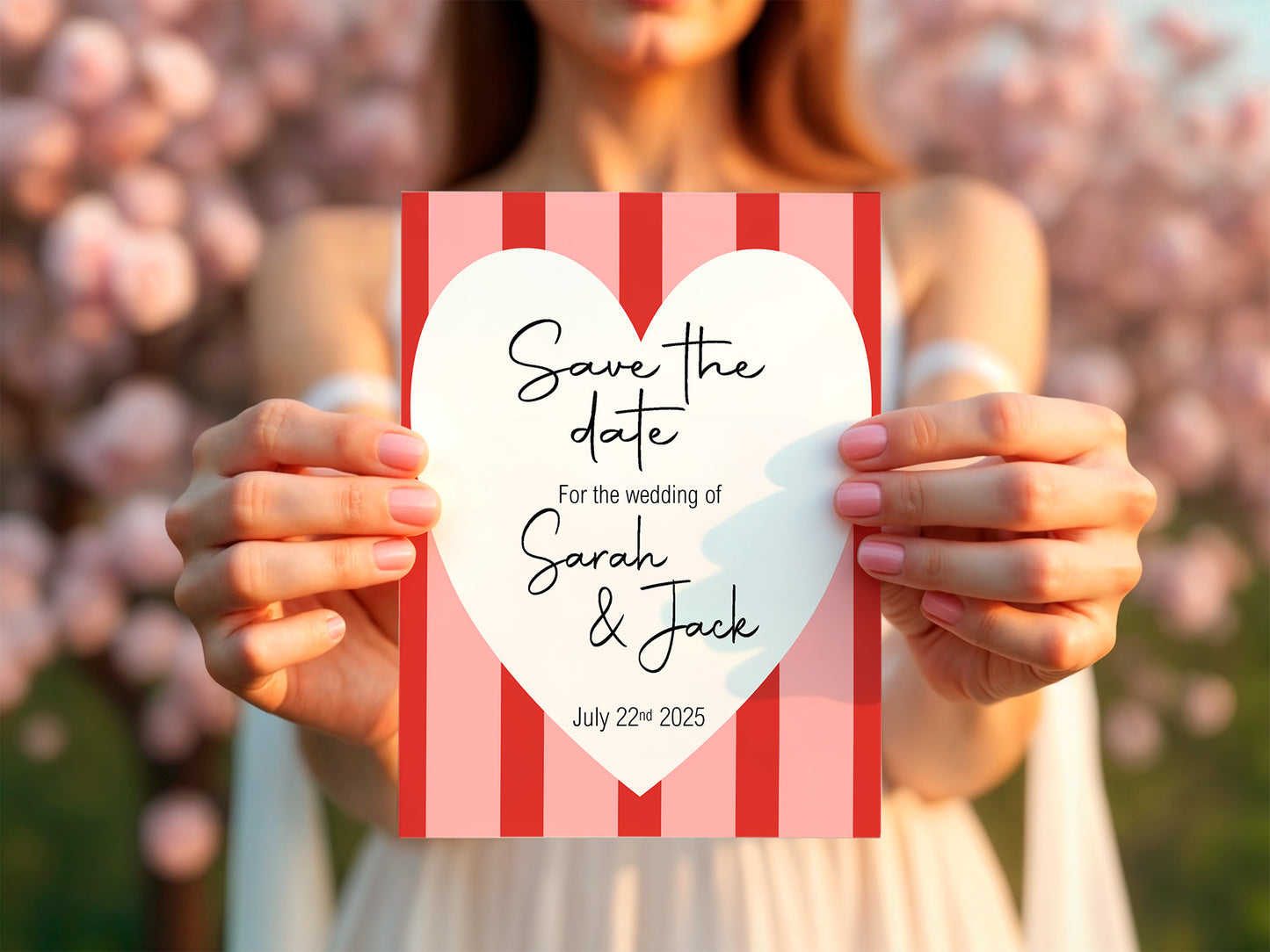 Red & Pink Save The Date Wedding Party Cards & Envelopes | Pack of 10