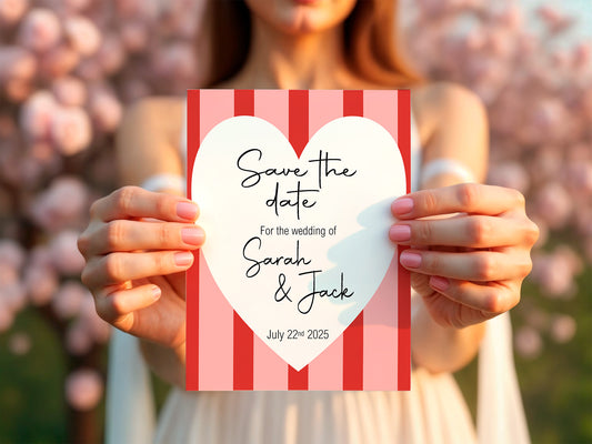 Red & Pink Save The Date Wedding Party Cards & Envelopes | Pack of 10