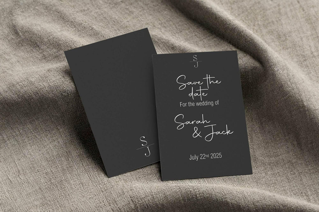 Minimalist Noir Save The Date Wedding Party Cards & Envelopes | Pack of 10 - Larosier Prints