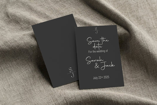 Minimalist Noir Save The Date Wedding Party Cards & Envelopes | Pack of 10