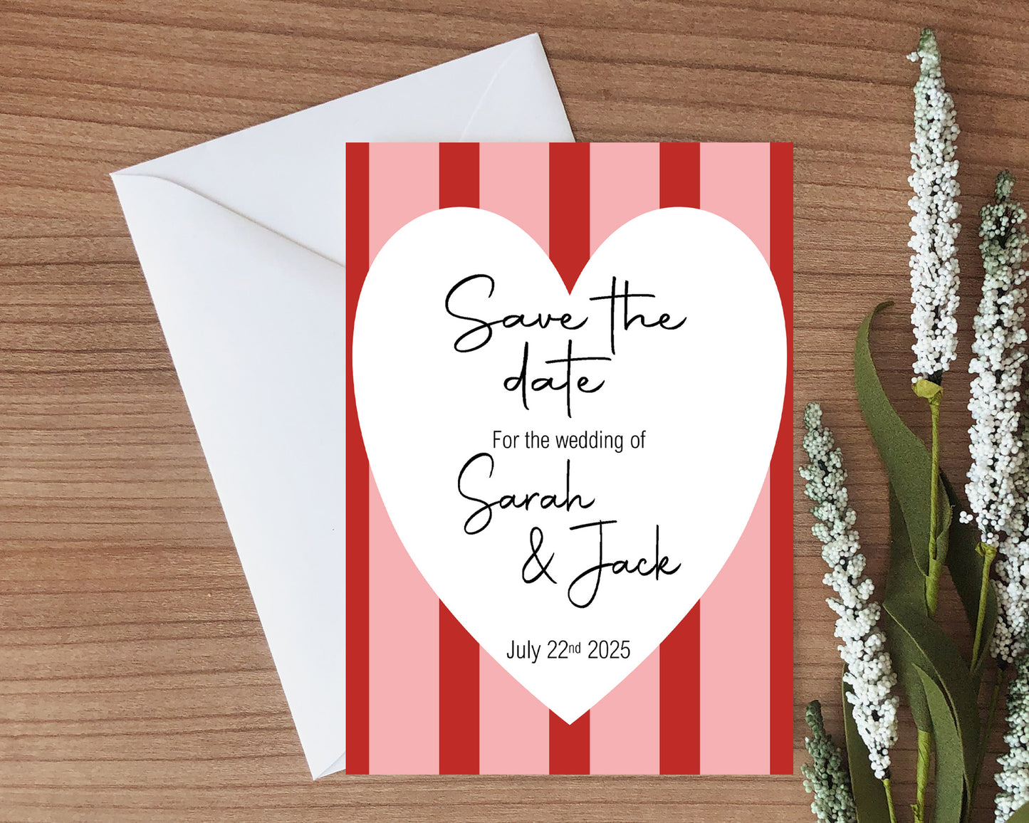 Red & Pink Save The Date Wedding Party Cards & Envelopes | Pack of 10