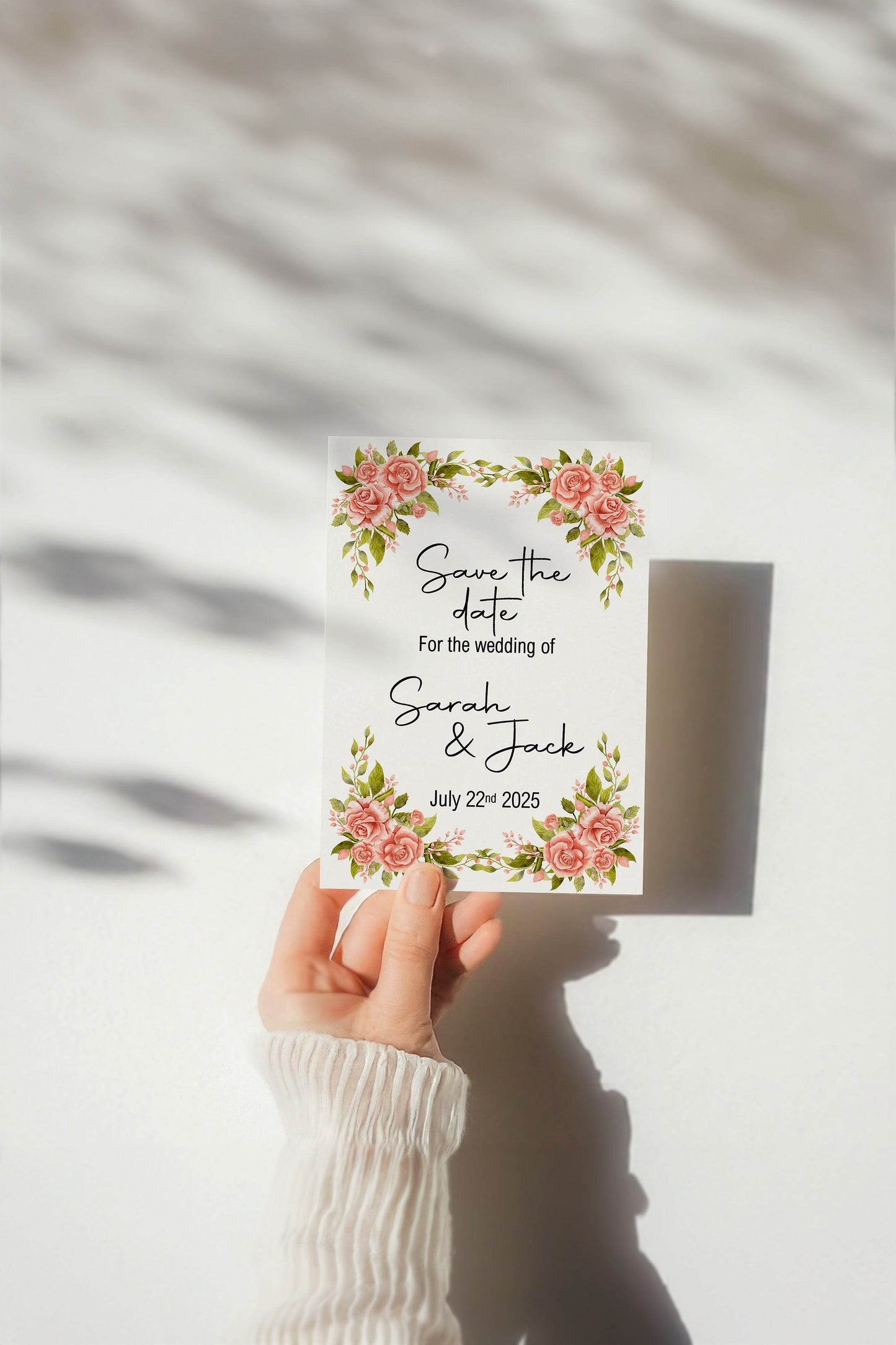Pink Rose Save The Date Wedding Party Cards & Envelopes | Pack of 10