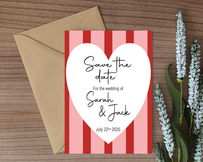 Red & Pink Save The Date Wedding Party Cards & Envelopes | Pack of 10