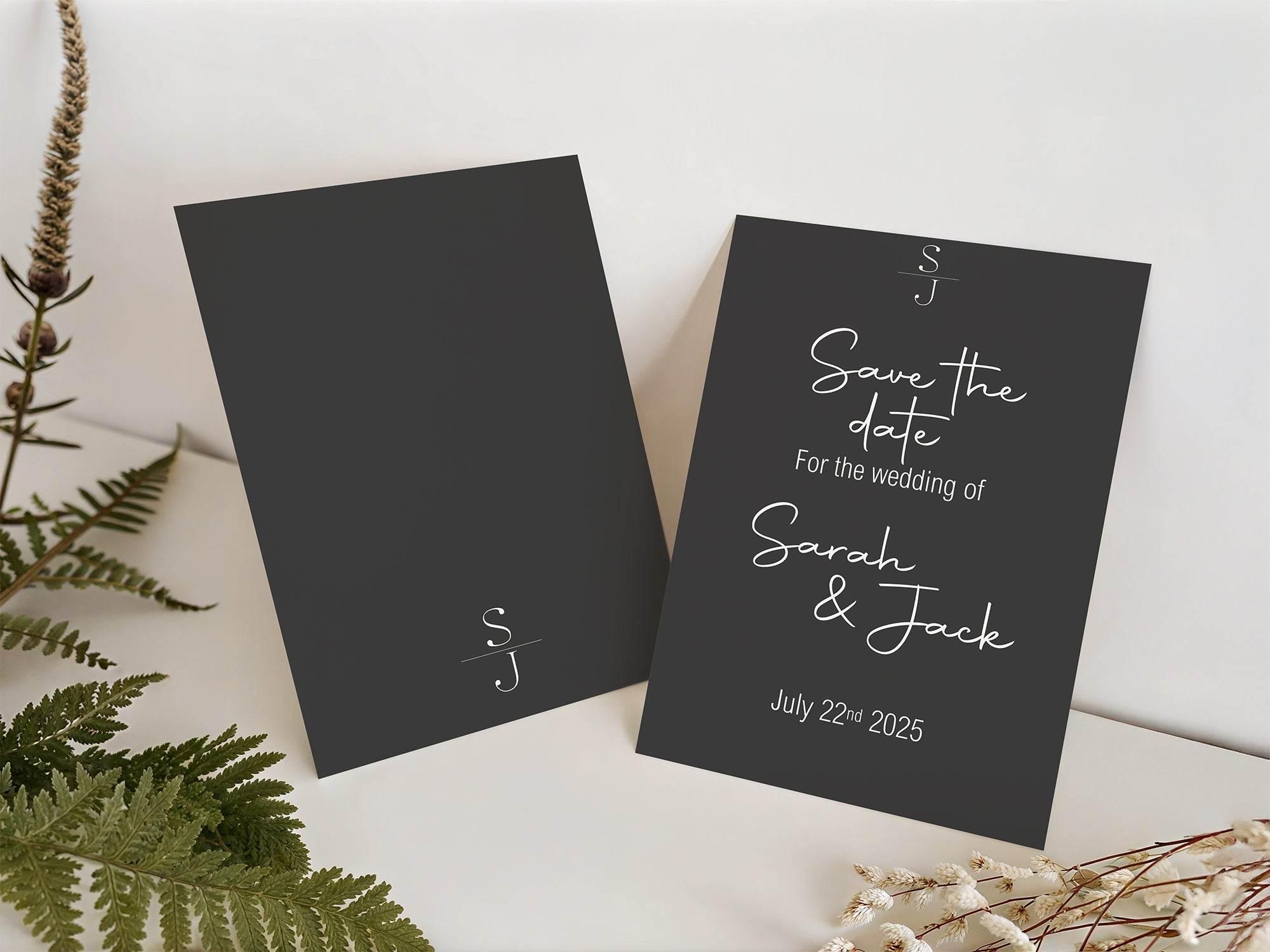 Minimalist Noir Save The Date Wedding Party Cards & Envelopes | Pack of 10 - Larosier Prints