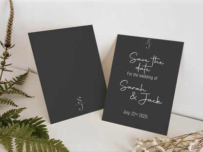 Minimalist Noir Save The Date Wedding Party Cards & Envelopes | Pack of 10