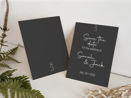 Minimalist Noir Save The Date Wedding Party Cards & Envelopes | Pack of 10