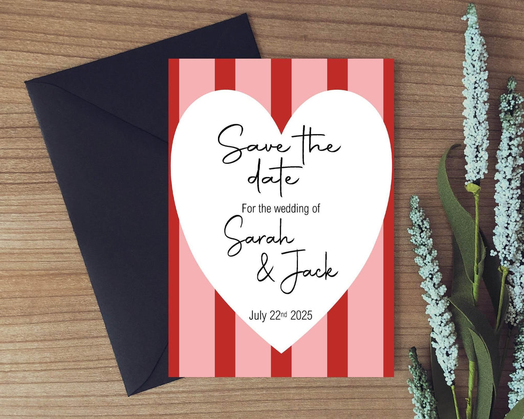 Red & Pink Save The Date Wedding Party Cards & Envelopes | Pack of 10 - Larosier Prints