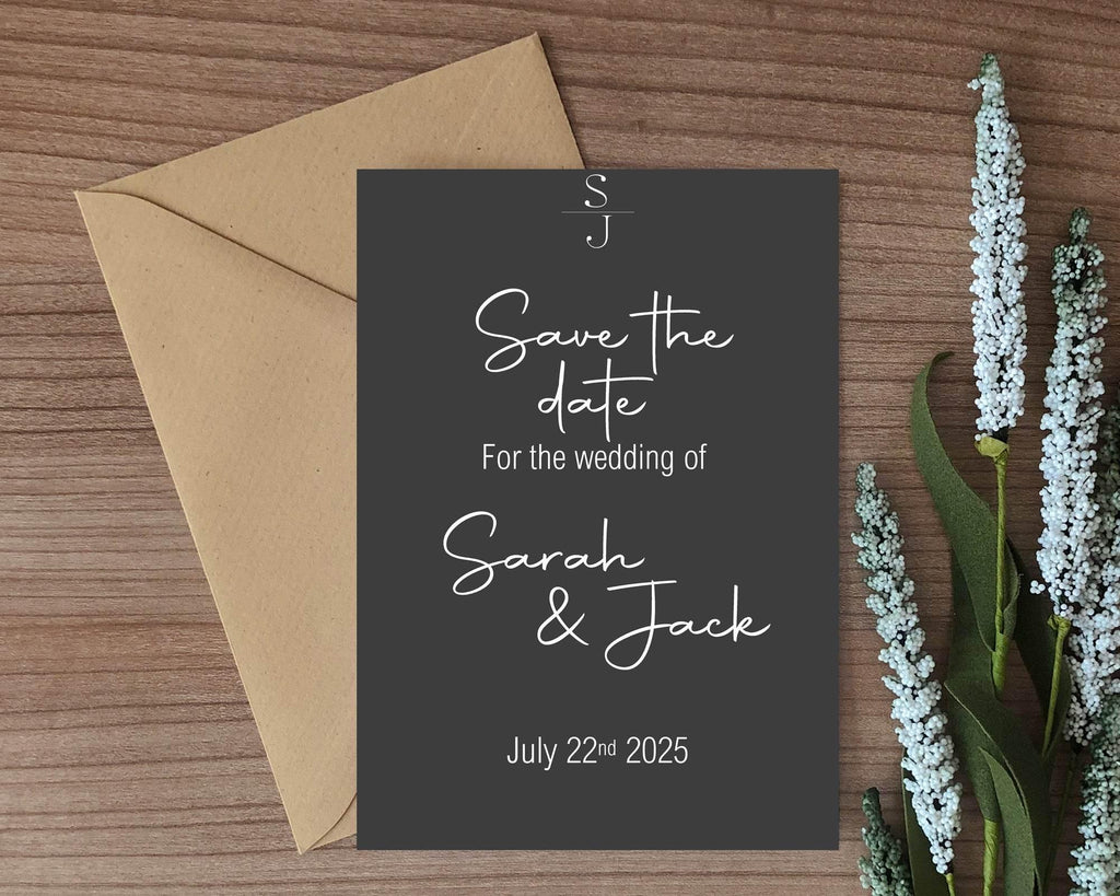 Minimalist Noir Save The Date Wedding Party Cards & Envelopes | Pack of 10 - Larosier Prints