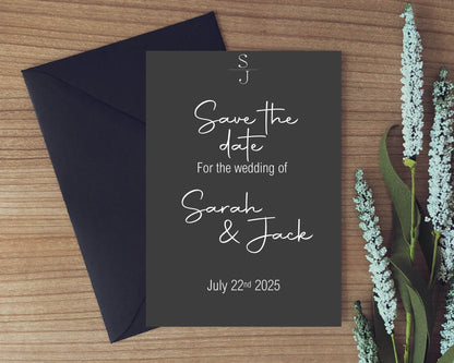 Minimalist Noir Save The Date Wedding Party Cards & Envelopes | Pack of 10