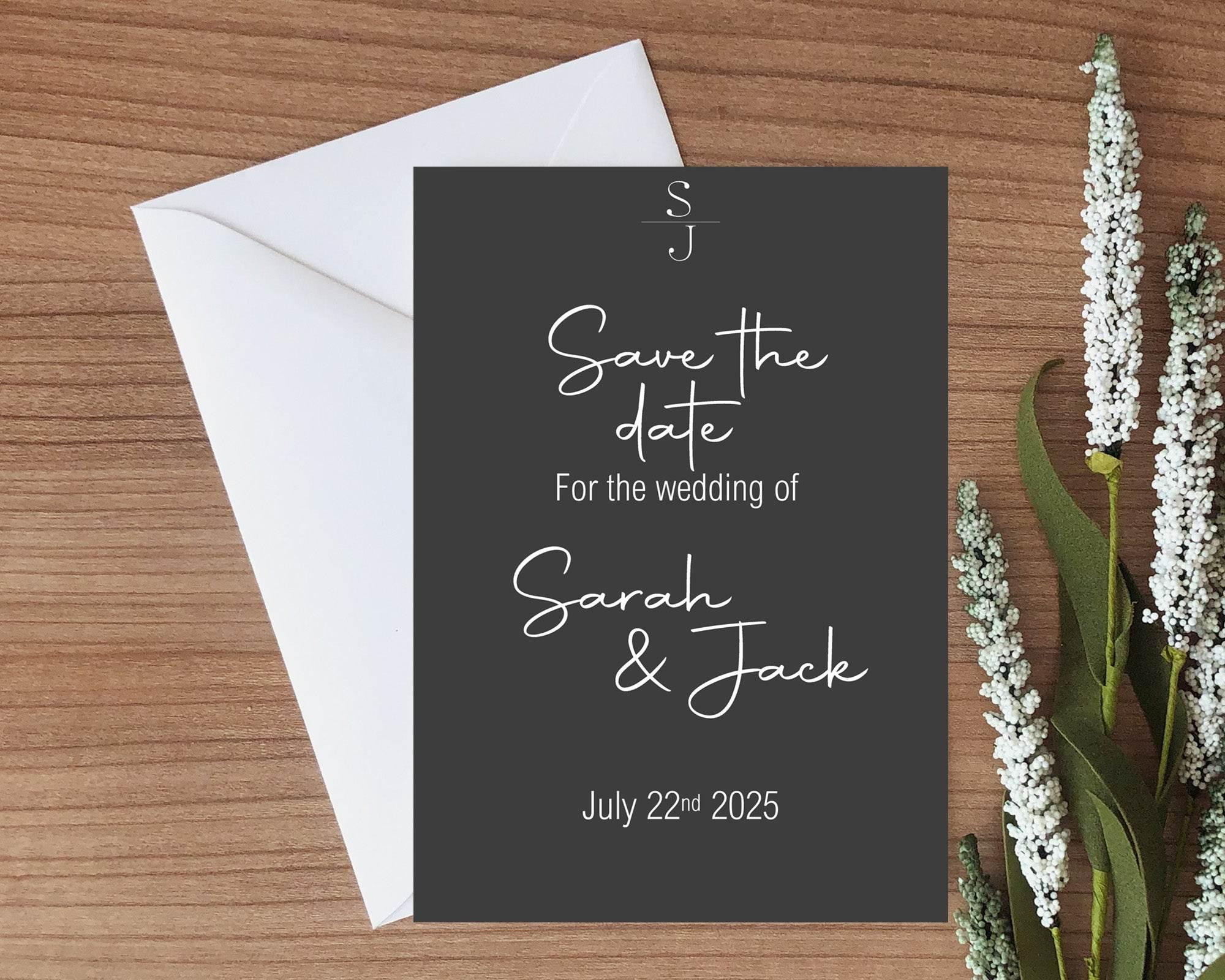 Minimalist Noir Save The Date Wedding Party Cards & Envelopes | Pack of 10 - Larosier Prints