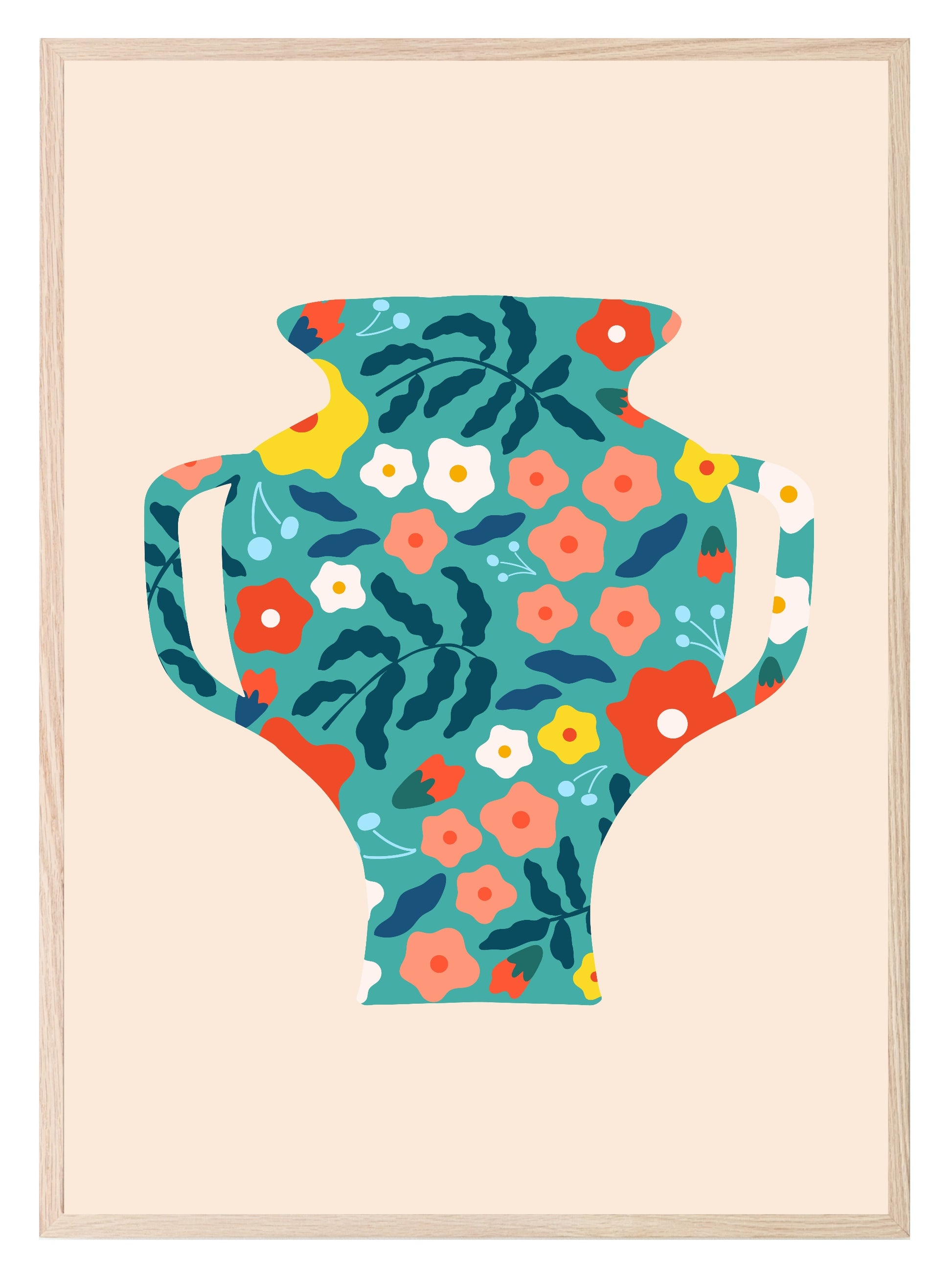 Teal Floral Vase Print | Abstract Wall Art