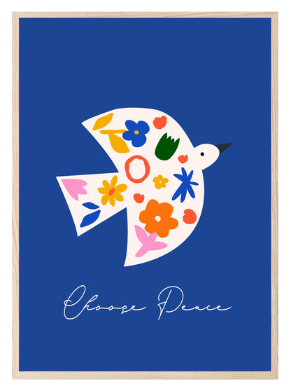 Blue Bird Choose Peace Print | Abstract Wall Art