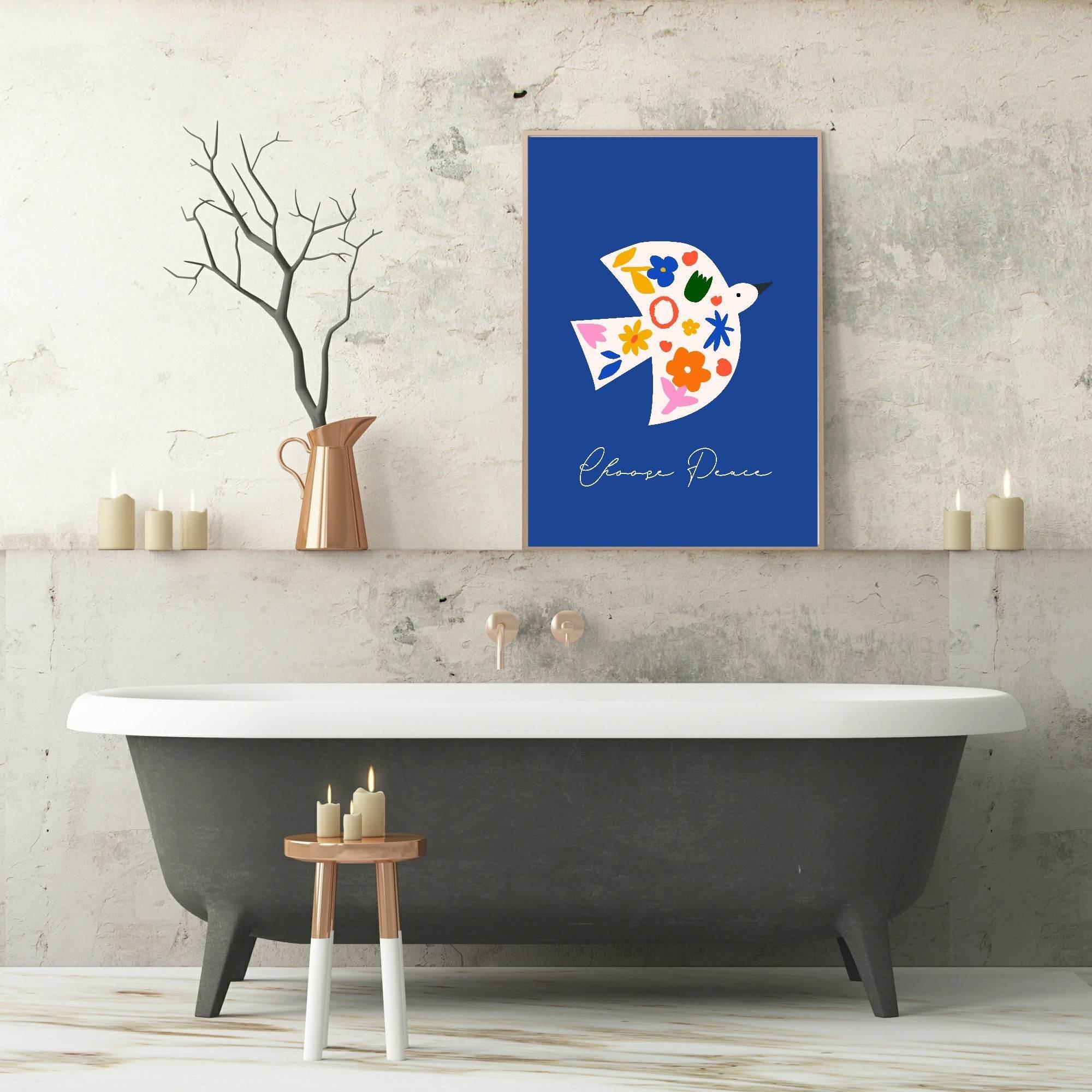 Blue Bird Choose Peace Print | Abstract Wall Art - Larosier Prints