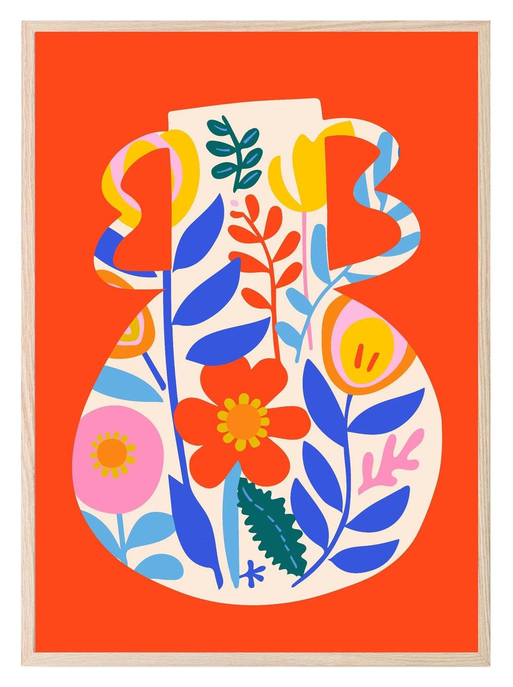 Floral Jug On Red Background Print | Abstract Wall Art - Larosier Prints
