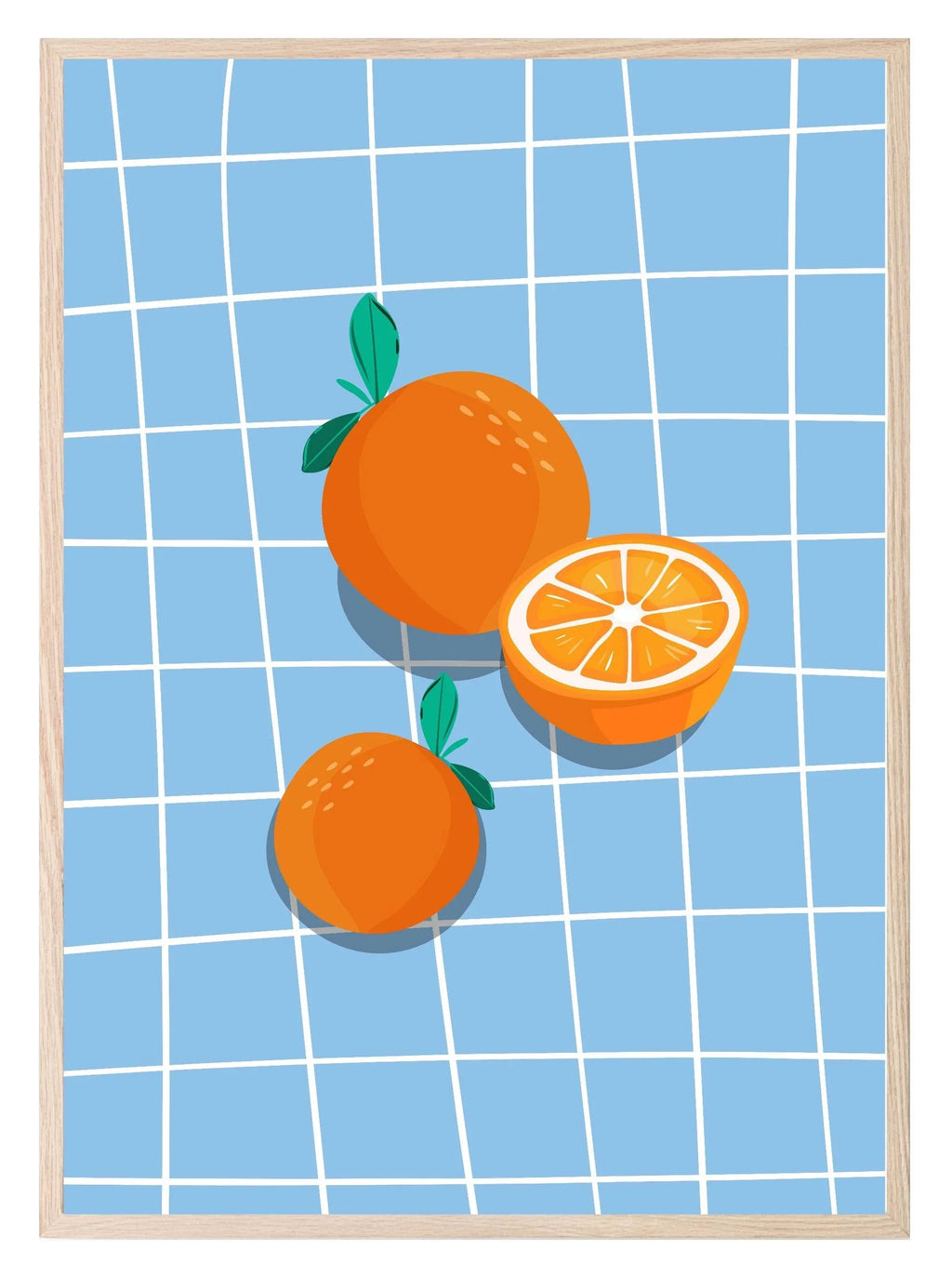 Oranges On Checked Picnic Blanket Print | Kitchen Wall Art - Larosier Prints