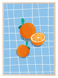 Oranges On Checked Picnic Blanket Print | Kitchen Wall Art - Larosier Prints