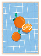 Oranges On Checked Picnic Blanket Print | Kitchen Wall Art - Larosier Prints