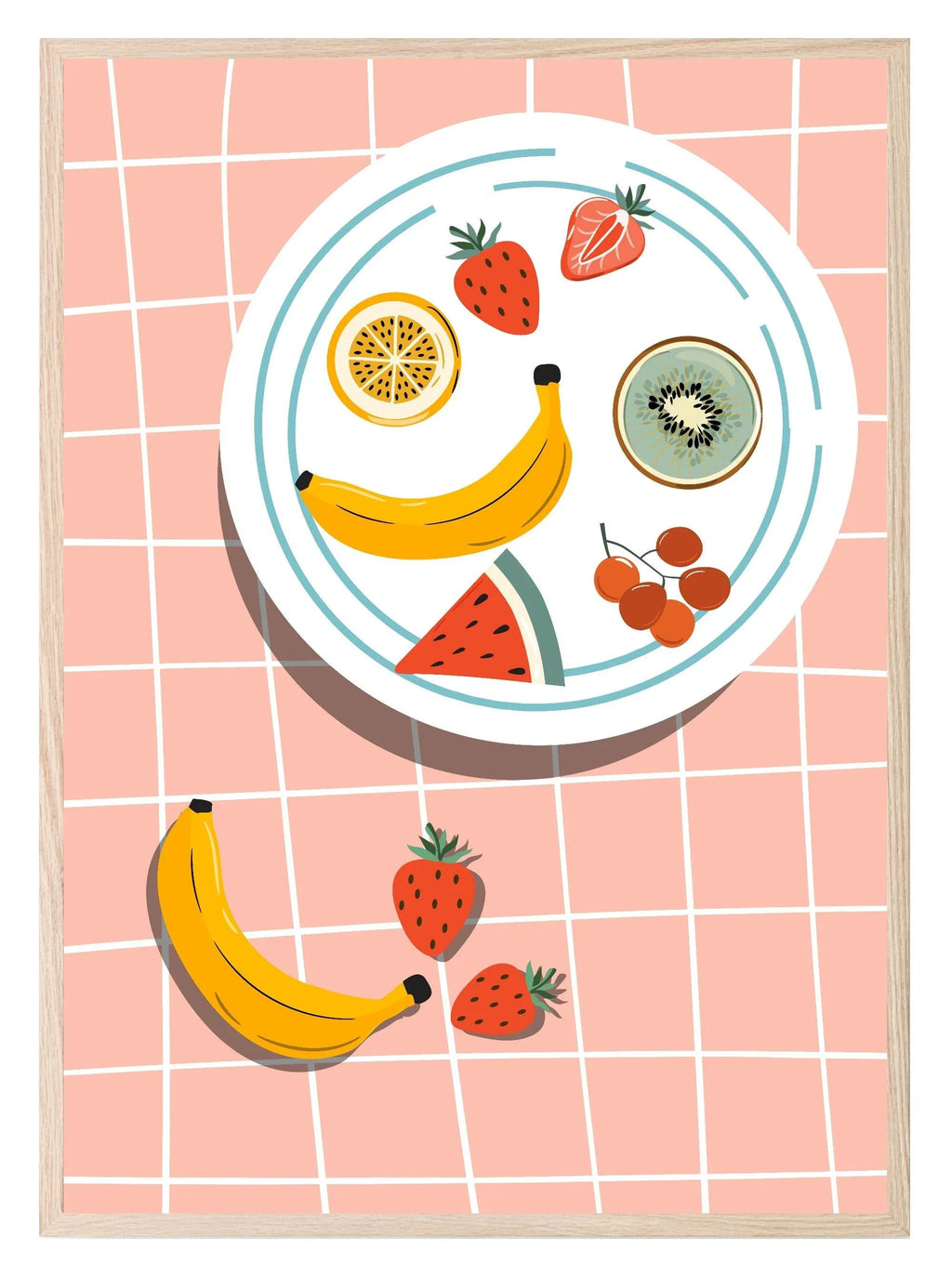 Fruit On Checked Picnic Blanket Print | Kitchen Wall Art - Larosier Prints