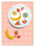 Fruit On Checked Picnic Blanket Print | Kitchen Wall Art - Larosier Prints