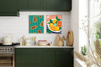 Citrus Fruit On Striped Picnic Blanket Print | Kitchen Wall Art - Larosier Prints