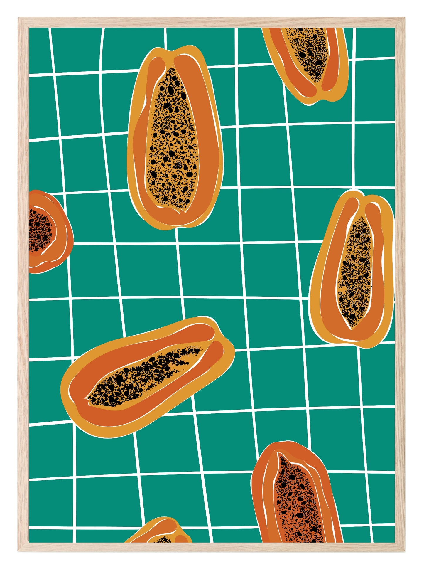 Papaya On Checked Picnic Blanket Print | Kitchen Wall Art